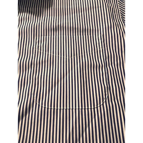 Lauren Ralph Lauren Navy Striped Button Down‎ No Iron Shirt Sz 17 1/2 34/35 Prep - Picture 12 of 12